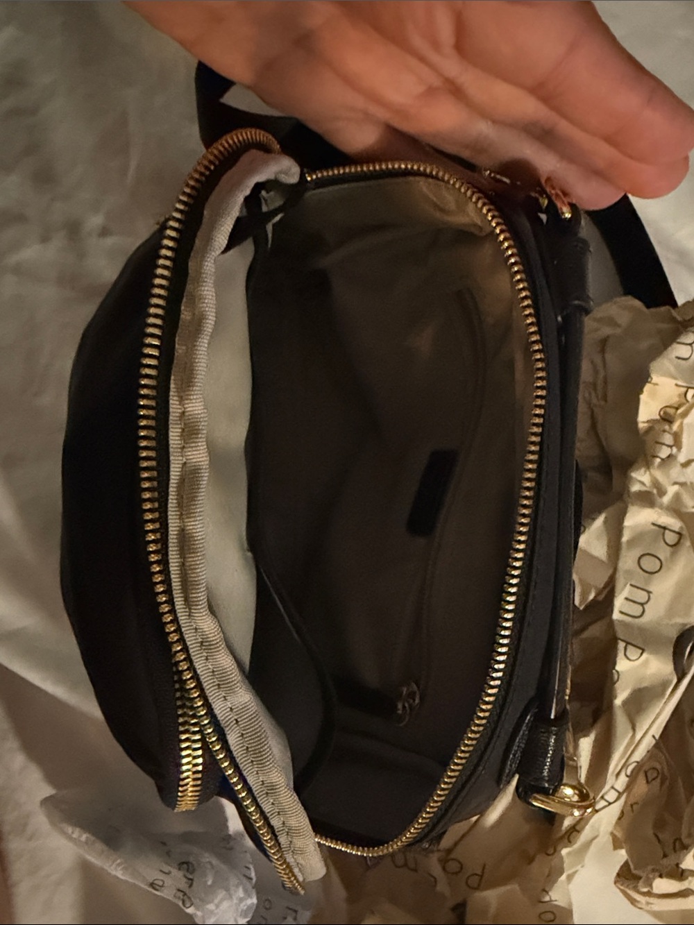 Black Women Tumi Crossbody Shoulder Bag with Gold Hardware - Picture 5 of 6